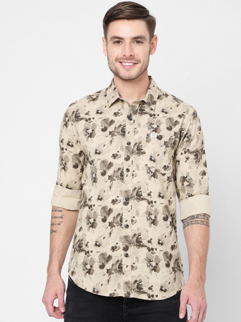 

Mufti Men Beige Slim Fit Floral Printed Pure Cotton Casual Shirt