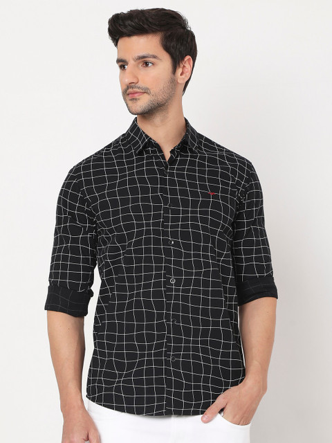 

Mufti Men Black Slim Fit Windowpane Checks Checked Casual Shirt