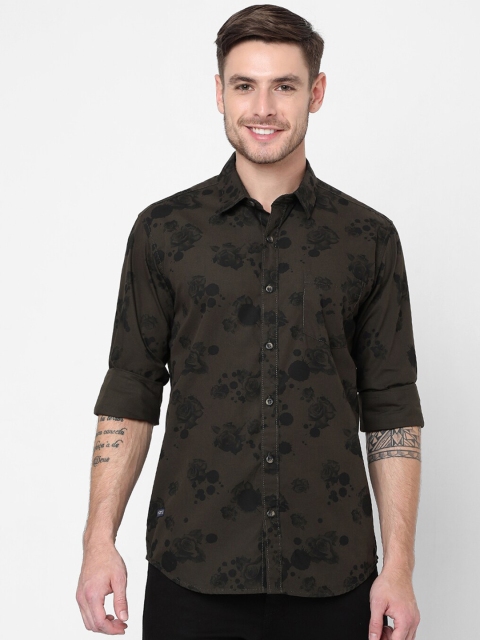 

Mufti Men Olive Green Slim Fit Floral Printed Pure Cotton Casual Shirt