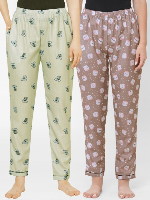 

FashionRack Olive Green & Brown Pack Of 2 Printed Lounge Pants