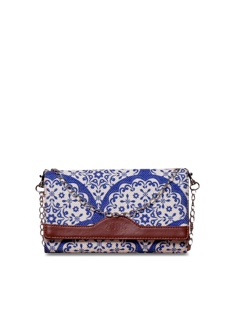 

ZOUK Women White & Blue Floral Printed Envelope Wallet with Sling
