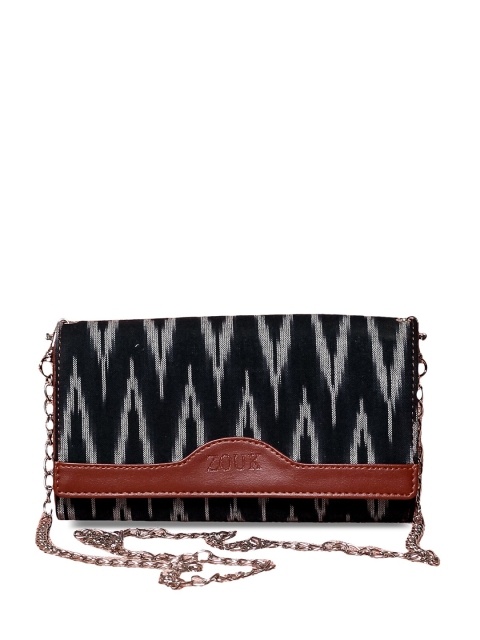 

ZOUK Women Black & White Ethnic Motifs Envelope Wallet with Sling