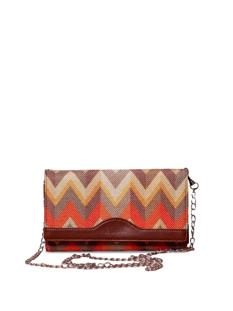 

ZOUK Women Orange & Beige Geometric Printed Envelope Wallet With Sling Strap