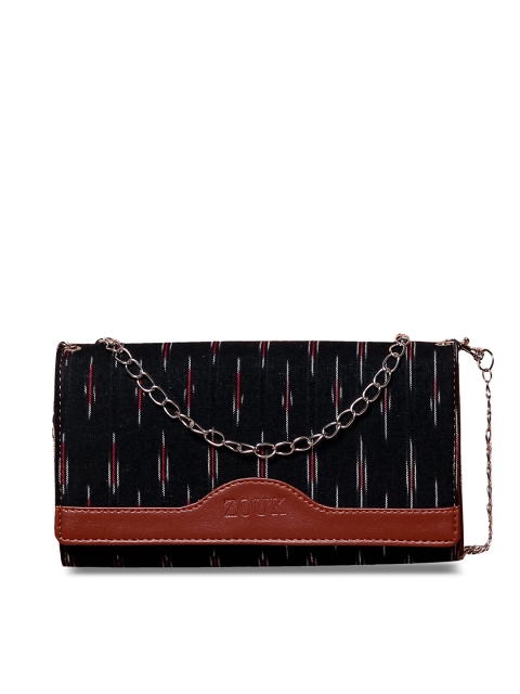 

ZOUK Women Black & Red Ikat Printed Envelope Wallet with Sling