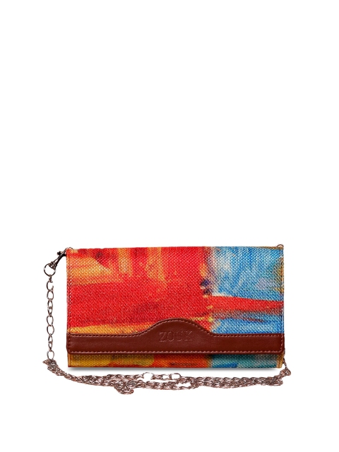 

ZOUK Women Red & Blue Abstract Printed Envelope Wallet with Sling