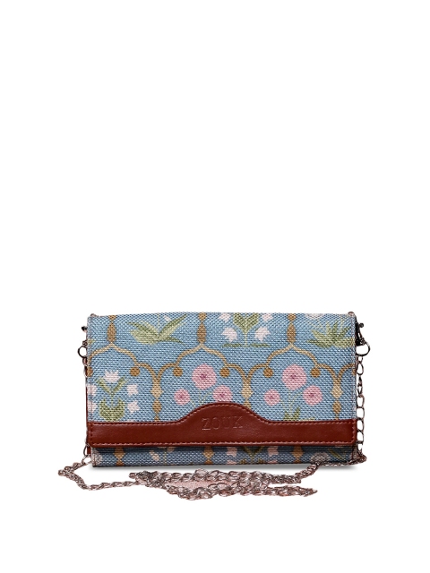 

ZOUK Women Blue & Brown Ethnic Motifs Printed Envelope Wallet with Sling