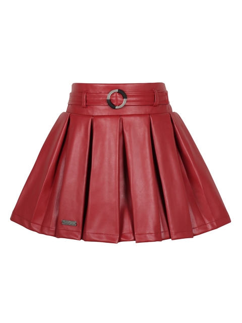 

Hunny Bunny Girls Red Solid Leather Box Pleat A-Line Mini Skirt