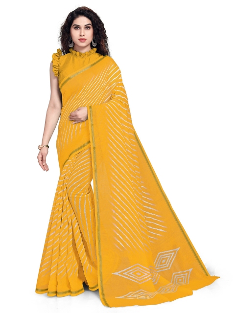 

KALINI Mustard & White Leheriya Printed Zari Designer Leheriya Saree