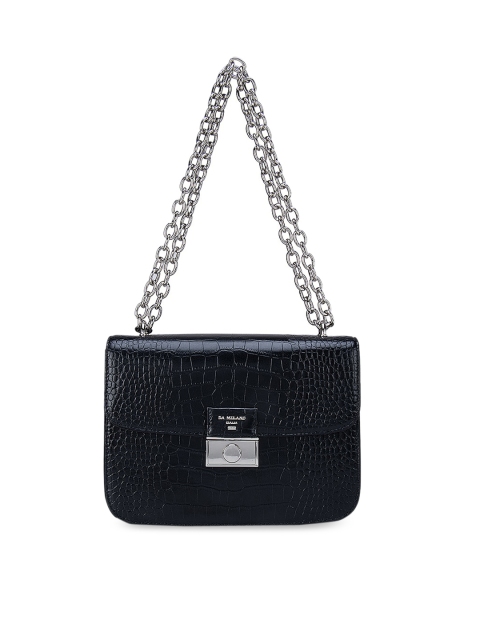 

Da Milano Black Textured Leather Structured Sling Bag with Quilted
