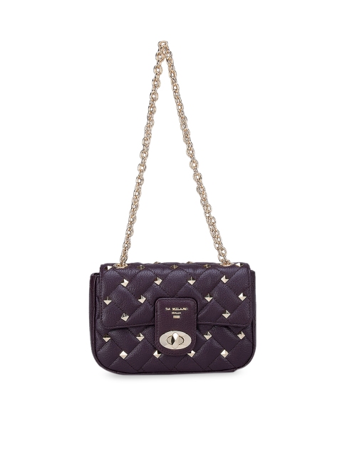 

Da Milano Purple Embellished Leather Structured Sling Bag