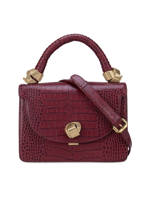 

Da Milano Purple Animal Textured Leather Structured Handheld Bag with Cut Work