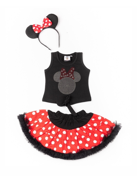 

BFF Girls Black & Red Mickey Mouse Embellished Top with Skirt & Hairband