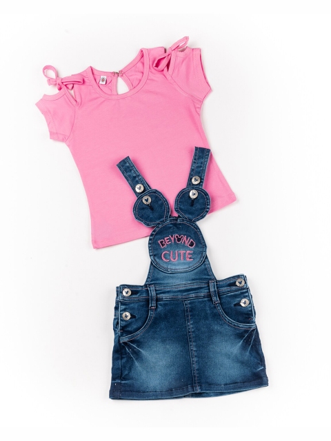 

BFF Girls Blue & Pink Pure Cotton Dungarees with Top