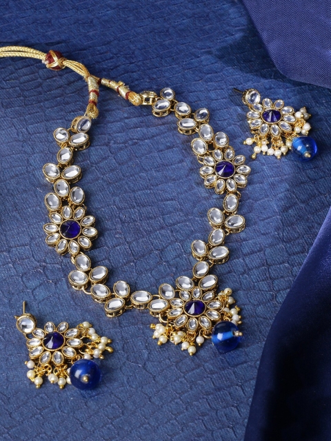 

LIVE EVIL Blue & White Kundan Gold-Plated Jewellery Set