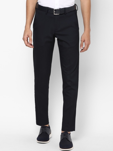 

Allen Solly Men Navy Blue Self-Striped Slim Fit Trousers