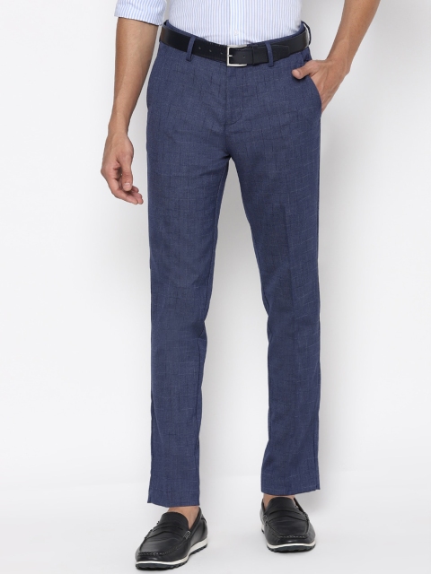 

Allen Solly Men Navy Blue Textured Slim Fit Trousers