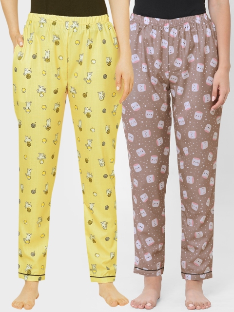 

FashionRack Women Pack Of 2 Printed Lounge Pants, Yellow