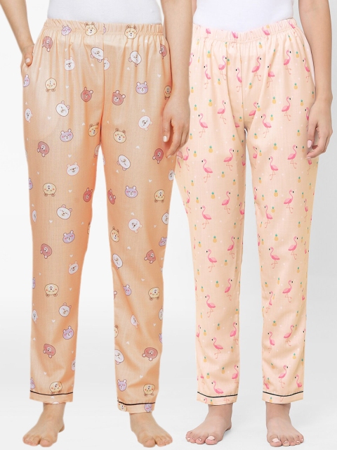 

FashionRack Women Orange & Peach Pack of 2 Printed Cotton Lounge Pants