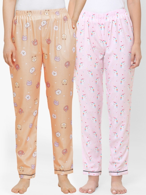 

FashionRack Women Orange & Pink Pack of 2 Printed Cotton Lounge Pants