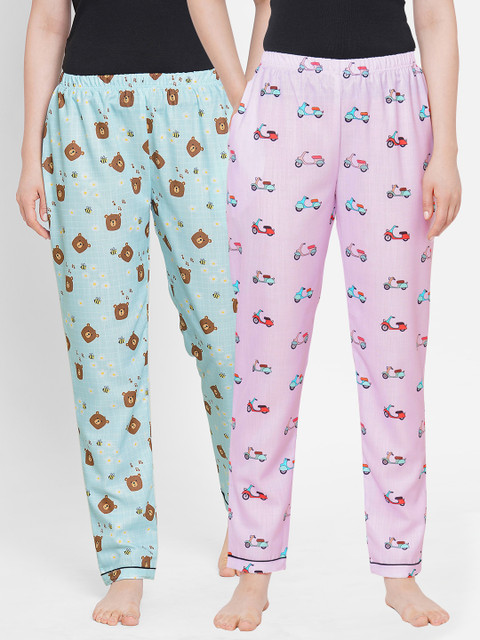 

FashionRack Women Blue & Purple Pack of 2 Printed Cotton Lounge Pants