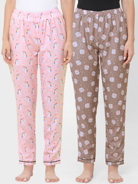 

FashionRack Women Pink & Brown Set of 2 Cotton Lounge Pants