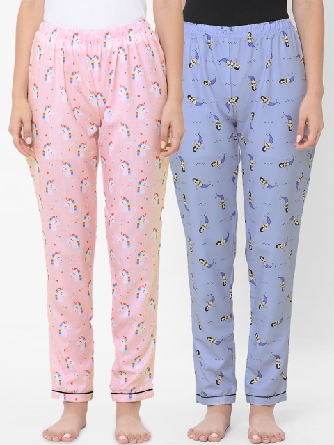 

FashionRack Pack of 2 Women Pink & Blue Printed Lounge Pants