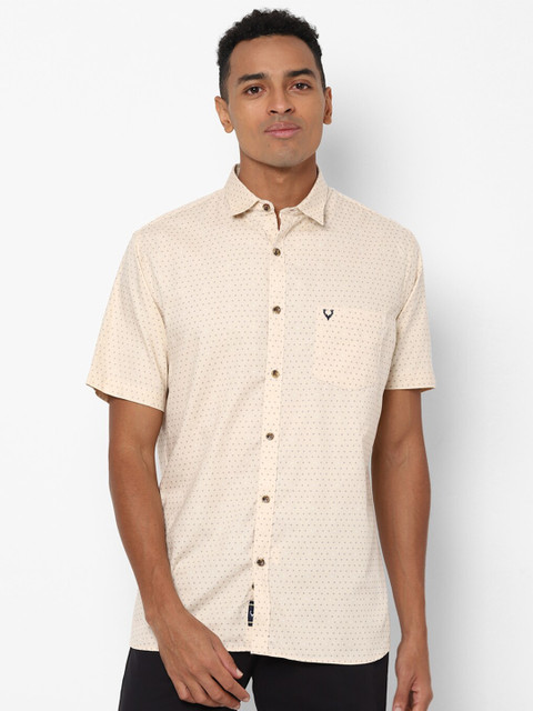 

Allen Solly Men Beige Slim Fit Printed Pure Cotton Casual Shirt