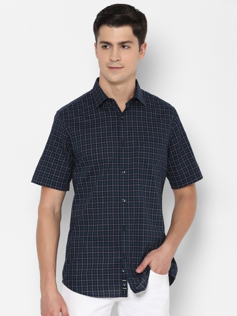 

Allen Solly Men Navy Blue Slim Fit Grid Tattersall Checks Checked Casual Shirt