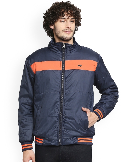 

Zeel Men Navy Blue Colourblocked Lightweight Bomber Jacket