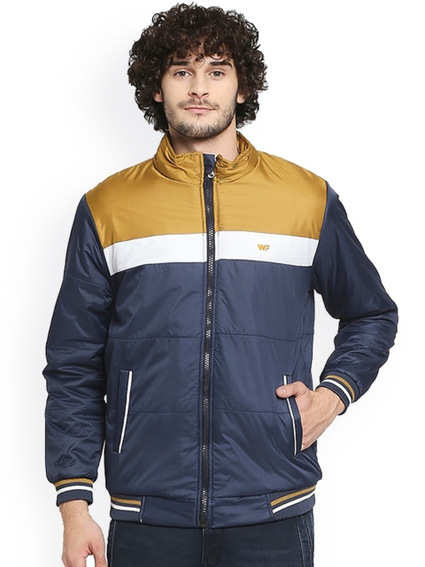 

Zeel Men Mustard & Navy Blue Colourblocked Lightweight Longline Puffer Jacket
