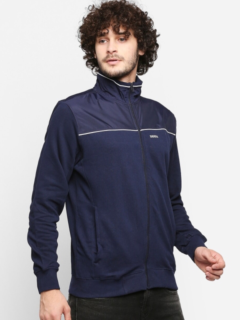 

Zeel Men Blue Colourblocked Fleece Lightweight Sporty Jacket