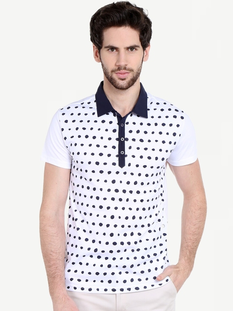 

Dream of Glory Inc Men White & Black Printed Polo Collar Pure Cotton T-shirt
