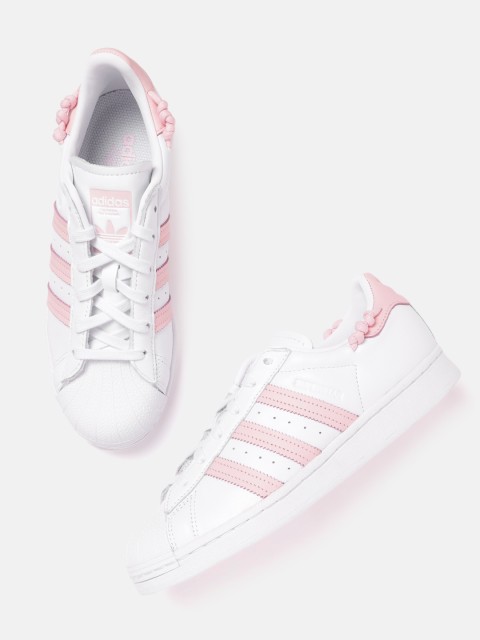 

ADIDAS Originals Women White & Pink Leather Superstar Perforated Sustainable Sneakers
