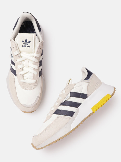

ADIDAS Originals Unisex Off White & Navy Blue Woven Design Retropy F2 Sneakers