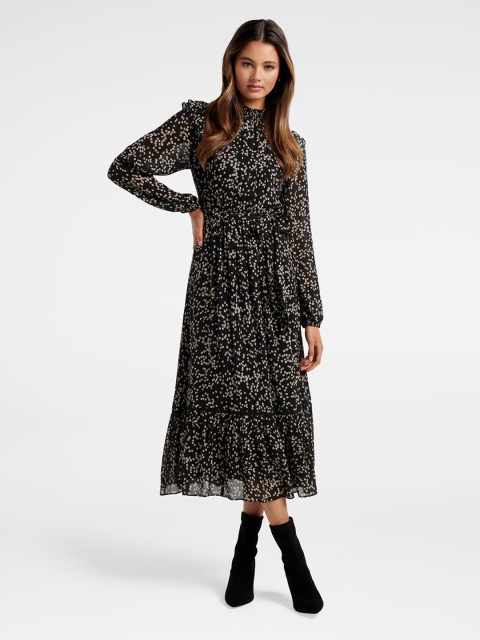 

Forever New Women Black & White Floral High Neck Fit & Flare Dress