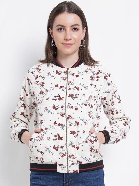 

Purple State Women Off White Floral Open Front Jacket