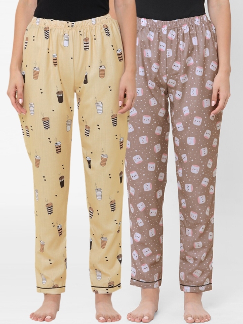 

FashionRack Women Brown Pack of 2 Printed Cotton Lounge Pants