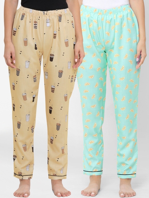 

FashionRack Women Brown & Sea Green Set of 2 Cotton Lounge Pants