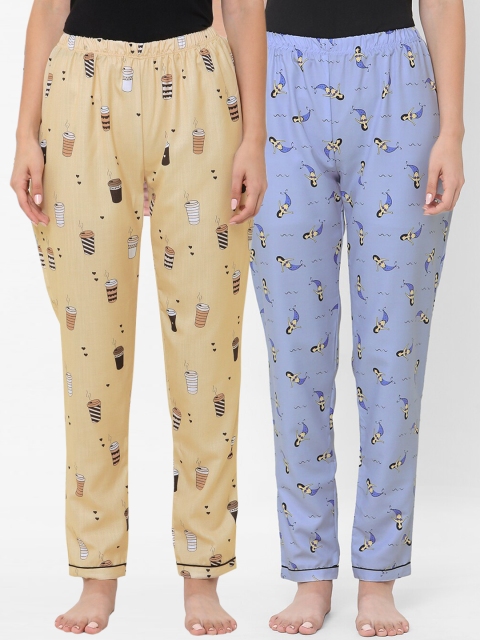 

FashionRack Women Pack Of 2 Printed Lounge Pants, Camel brown