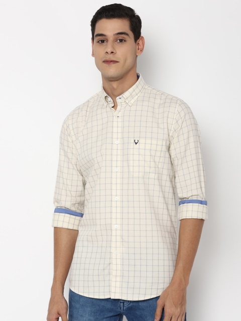 

Allen Solly Men Cream-Coloured Pure Cotton Slim Fit Checked Casual Shirt
