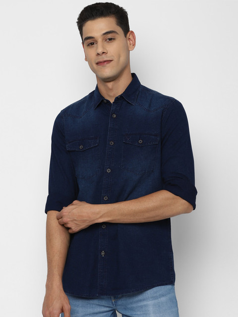 

Allen Solly Men Navy Blue Faded Denim Shirt