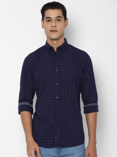 

Allen Solly Men Navy Blue Slim Fit Grid Tattersall Checks Checked Casual Shirt