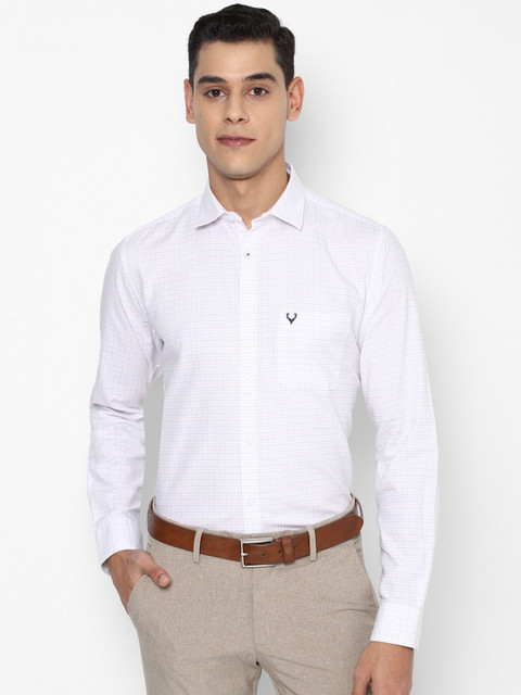 

Allen Solly Men White Slim Fit Grid Tattersall Checks Checked Casual Shirt