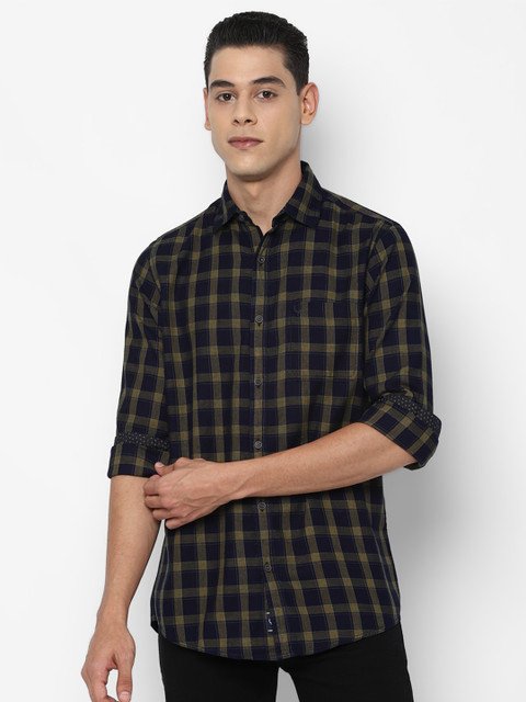 

Allen Solly Men Navy Blue Slim Fit Tartan Checked Pure Cotton Casual Shirt