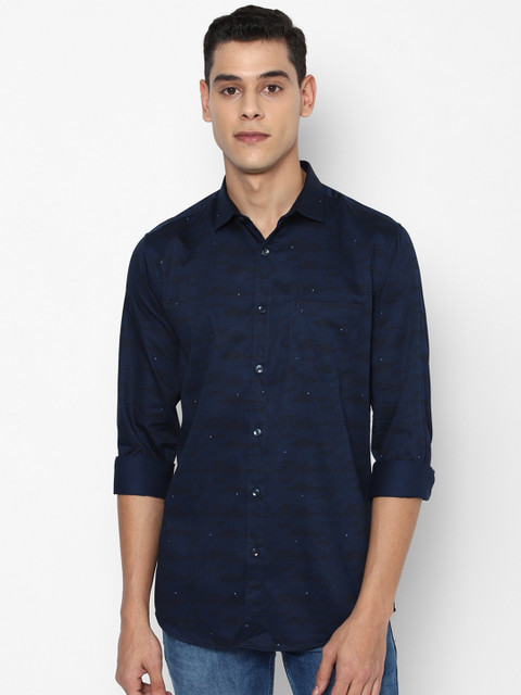 

Allen Solly Men Navy Blue Slim Fit Pure Cotton Printed Casual Shirt