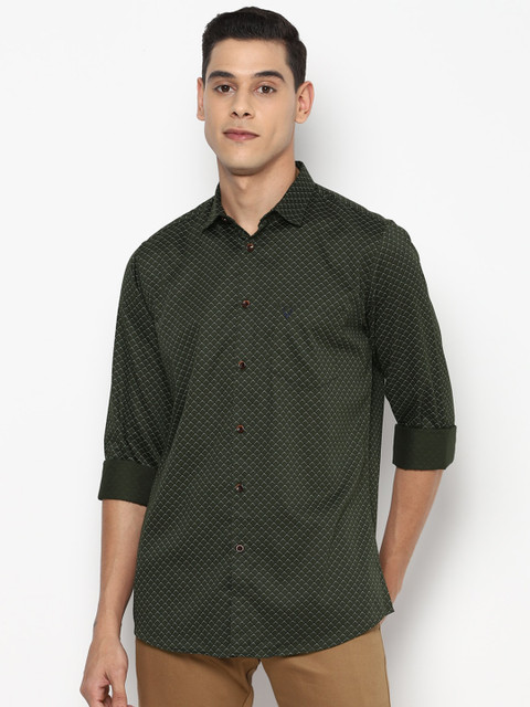 

Allen Solly Men Olive Green Slim Fit Printed Pure Cotton Casual Shirt