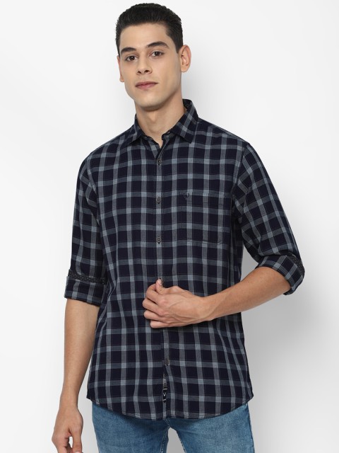 

Allen Solly Men Navy Blue Slim Fit Checked Pure Cotton Casual Shirt