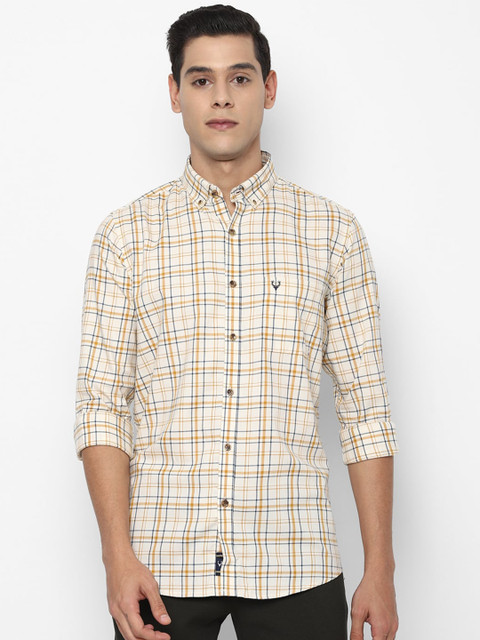 

Allen Solly Men Beige Slim Fit Tartan Checks Checked Pure Cotton Casual Shirt