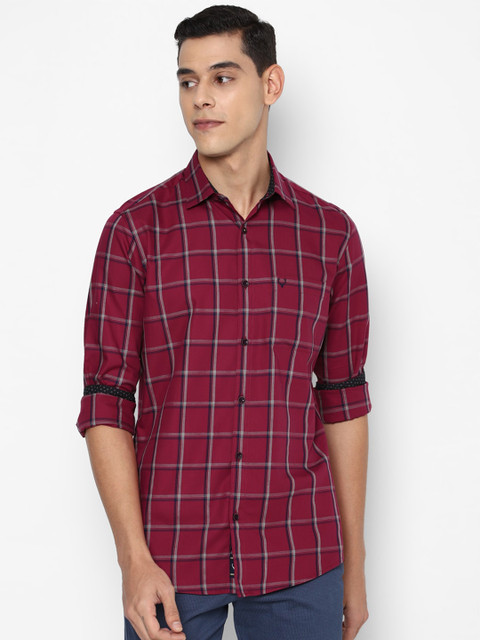 

Allen Solly Men Maroon Slim Fit Checked Pure Cotton Casual Shirt