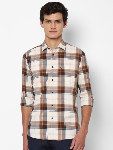 

Allen Solly Men Cream-Coloured & Brown Slim Fit Checked Pure Cotton Casual Shirt